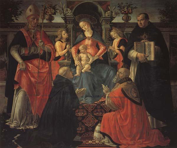 Domenicho Ghirlandaio Thronende Madonna mit den Heiligen Donysius Areopgita,Domenicus,Papst Clemens und Thomas von Aquin Germany oil painting art